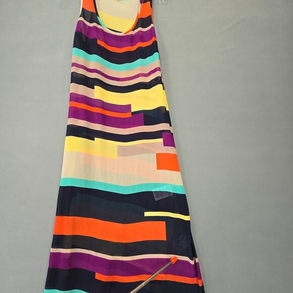 Guess Side Slit Sleeveless Maxi Dress Women Size Medium Vibrant Multicolor Scoop - Picture 6 of 15